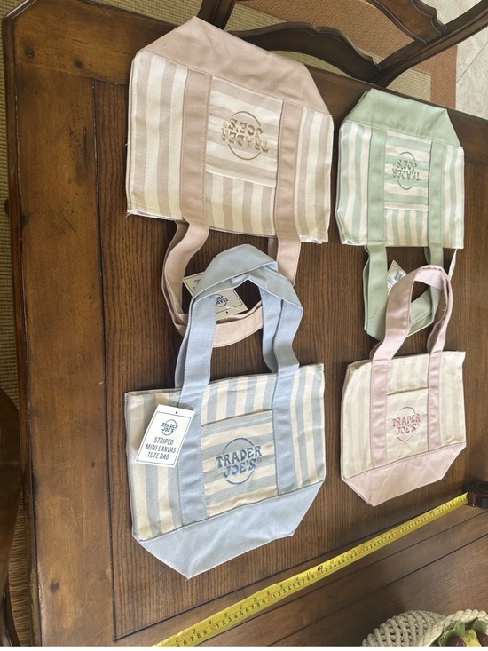 Trader Joe'S Handbags - 8 Trader Joe’s Pastel Stripe Canvas Tote Bags Set of 8 bags!!